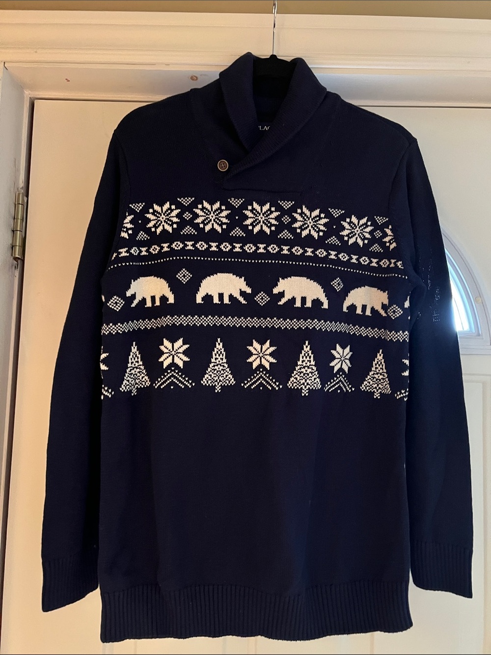 Boys Navy Sweater with White Nordic Bear Motif